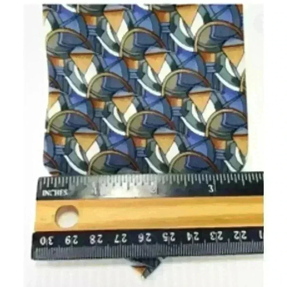 Vintage Jerry Garcia Luxury Blue Gray Orange Geometric Printed Silk Tie - Picture 6 of 6
